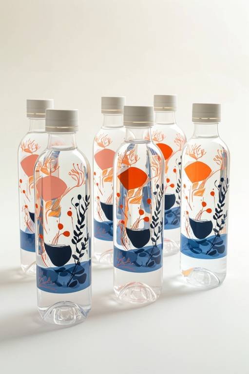 label transparan pada botol minuman dengan desain branding